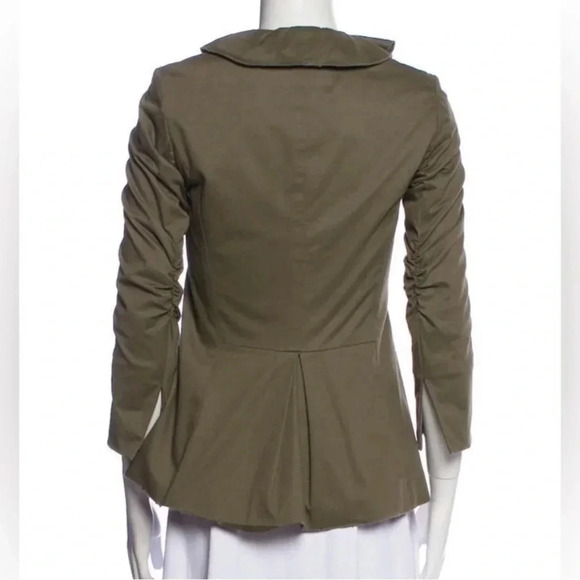 Alice + Olivia Dark Olive Blazer Distressed Ruffle Embellishment & Stand Collar - Picture 2 of 8